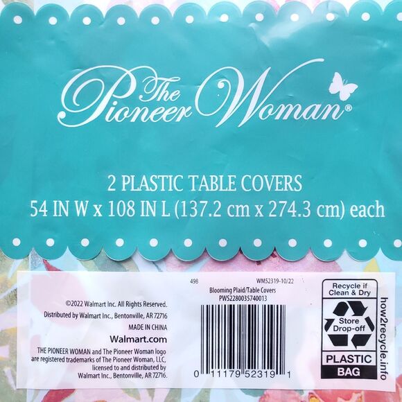 Pioneer Woman Plastic Table Cover 54 x 108 Blooming Plaid Tablecloth 2 in Pack - Picture 5 of 5